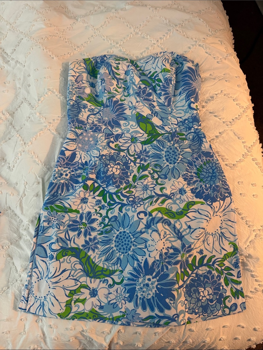 Lilly Pulitzer White Strapless Dress with Blue & Green Floral Print